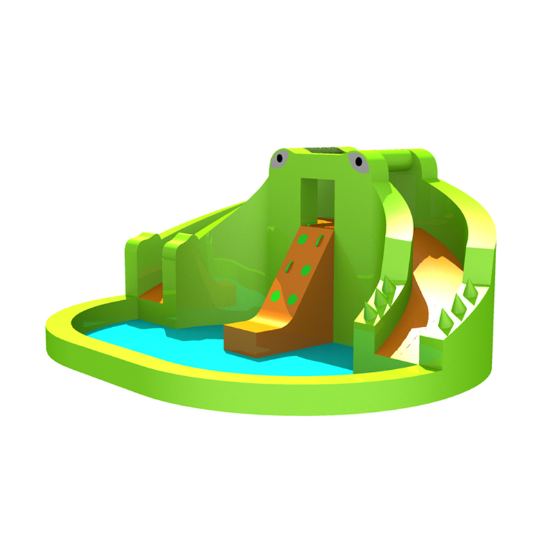 Frog inflatable water park with splash pool and water slide