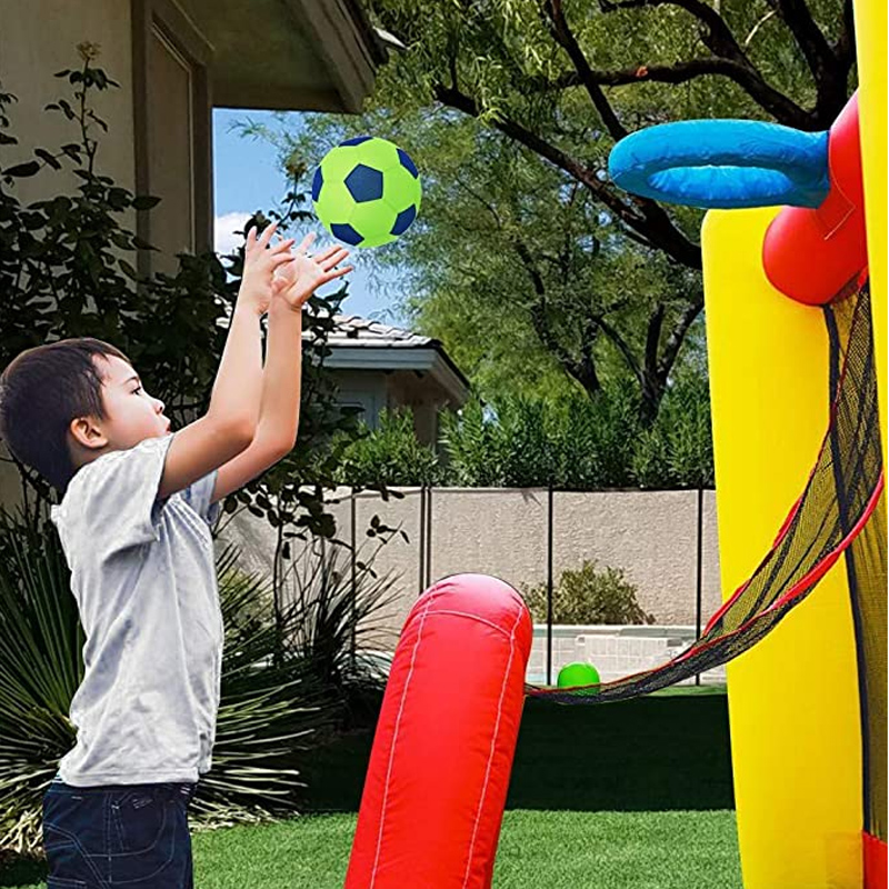 Small blow up bounce house outdoor castle slide with basketball hoop